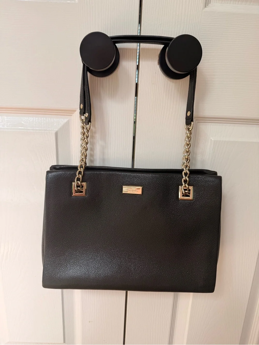 kate spade Black Leather Shoulder Bag with Gold Chain Straps